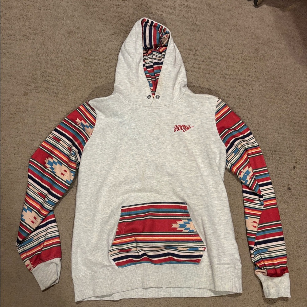Hooey Gray Hoodie with Red and Blue Patterns
